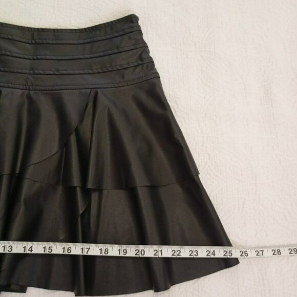 Black Layered Ruffle Mini Skirt M Polyester Womens Fashion Synthetic Leather - Picture 6 of 8